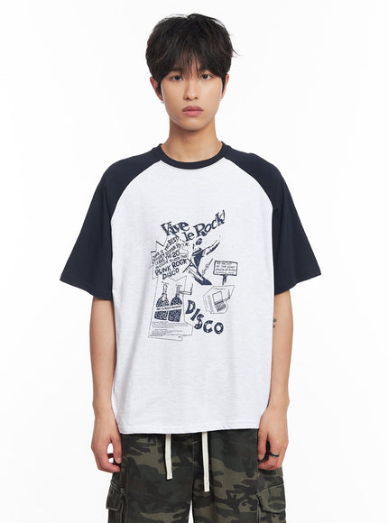 mens-disco-graphic-raglan-t-shirt-iy508 / Light gray