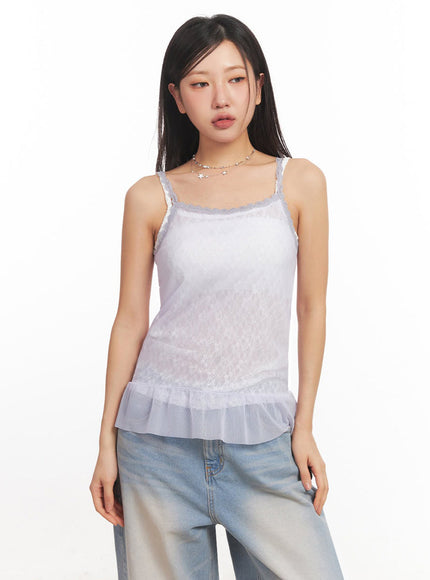 sheer-frill-trim-lace-cami-top-ia524 / Light purple