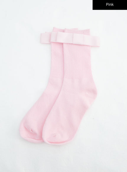 ribbed-ribbon-socks-in316 / Pink