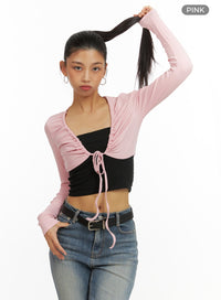 shirred-string-bolero-cardigan-iu412 / Pink