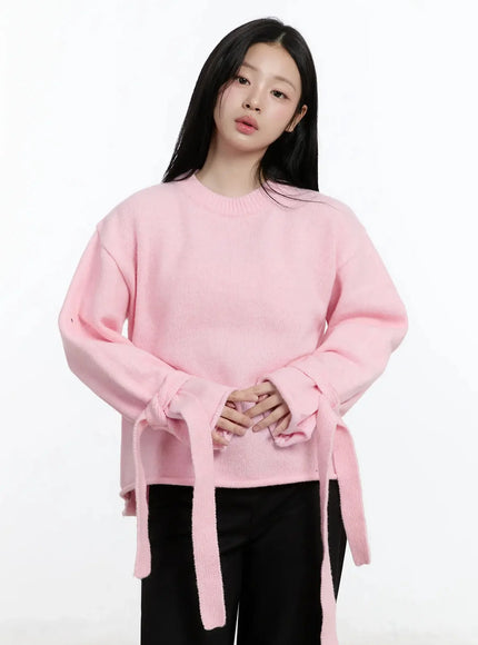 Ribbon Sleeve Knit Sweater IM513