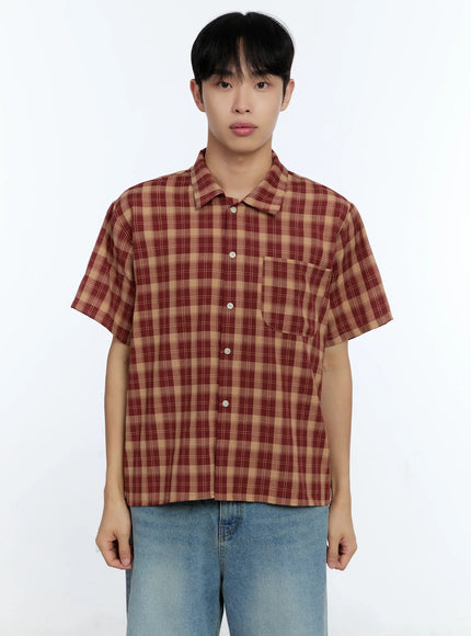 mens-plaid-short-sleeve-shirt-ig519 / Red
