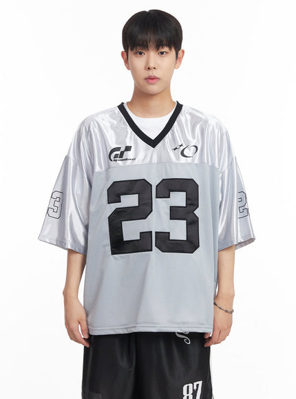 mens-mesh-v-neck-jersey-t-shirt-ia525 / Silver