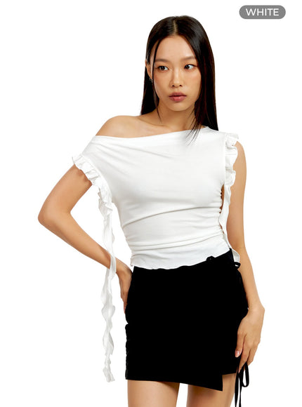 frill-sleeve-off-shoulder-crop-top-ig405 / White