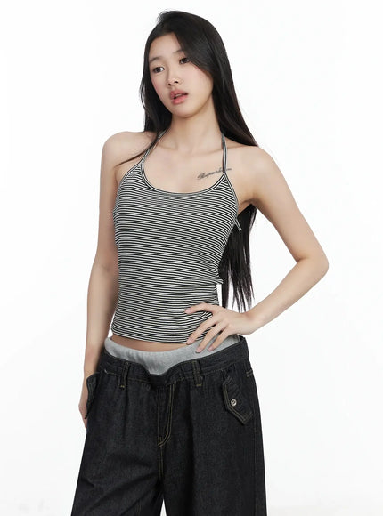 striped-halter-tank-top-im506 / Black