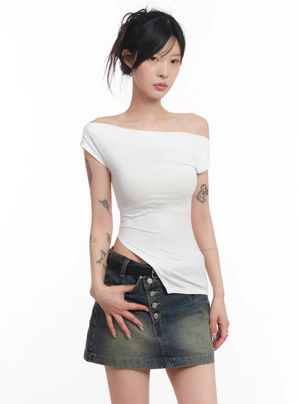 slit-off-shoulder-tee-ic503 / White