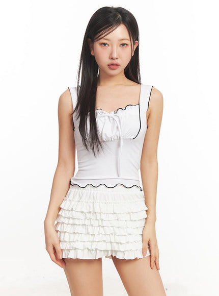 ribbon-frill-square-neck-crop-tank-top-ia524 / White