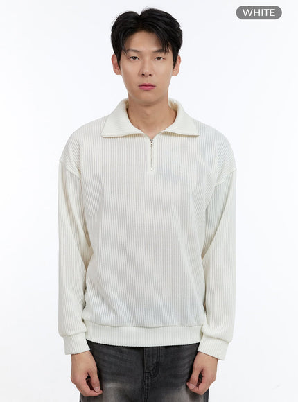 mens-soft-cable-knit-zip-up-pullover-ig427 / White