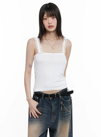 Lace-Trim Sleeveless Tank Top IL531