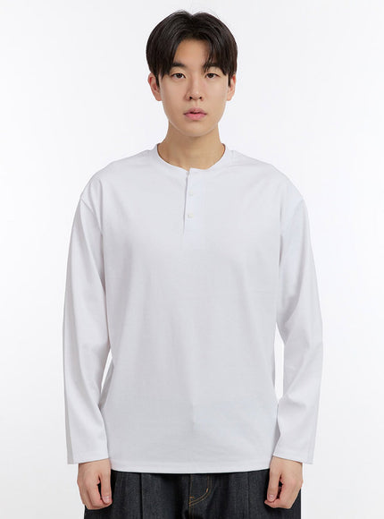 mens-half-buttoned-long-sleeve-t-shirt-if528 / White