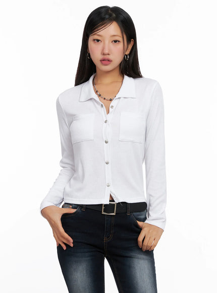 snap-front-collared-long-sleeve-ig528 / White