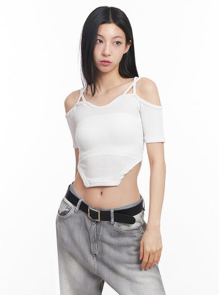 strappy-off-shoulder-crop-top-iy516 / White
