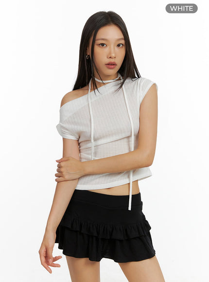 one-shoulder-crop-top-with-thin-scarf-set-il409 / White