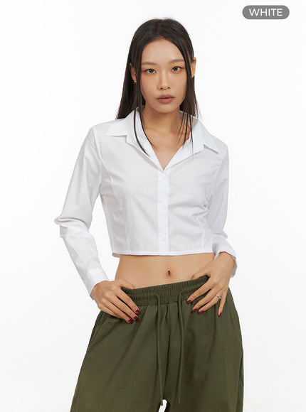 slim-fit-solid-crop-shirt-is427 / White