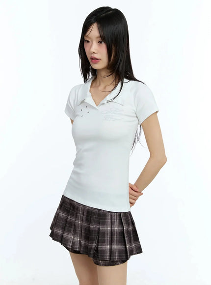eyelet-graphic-collared-tee-iu524 / White