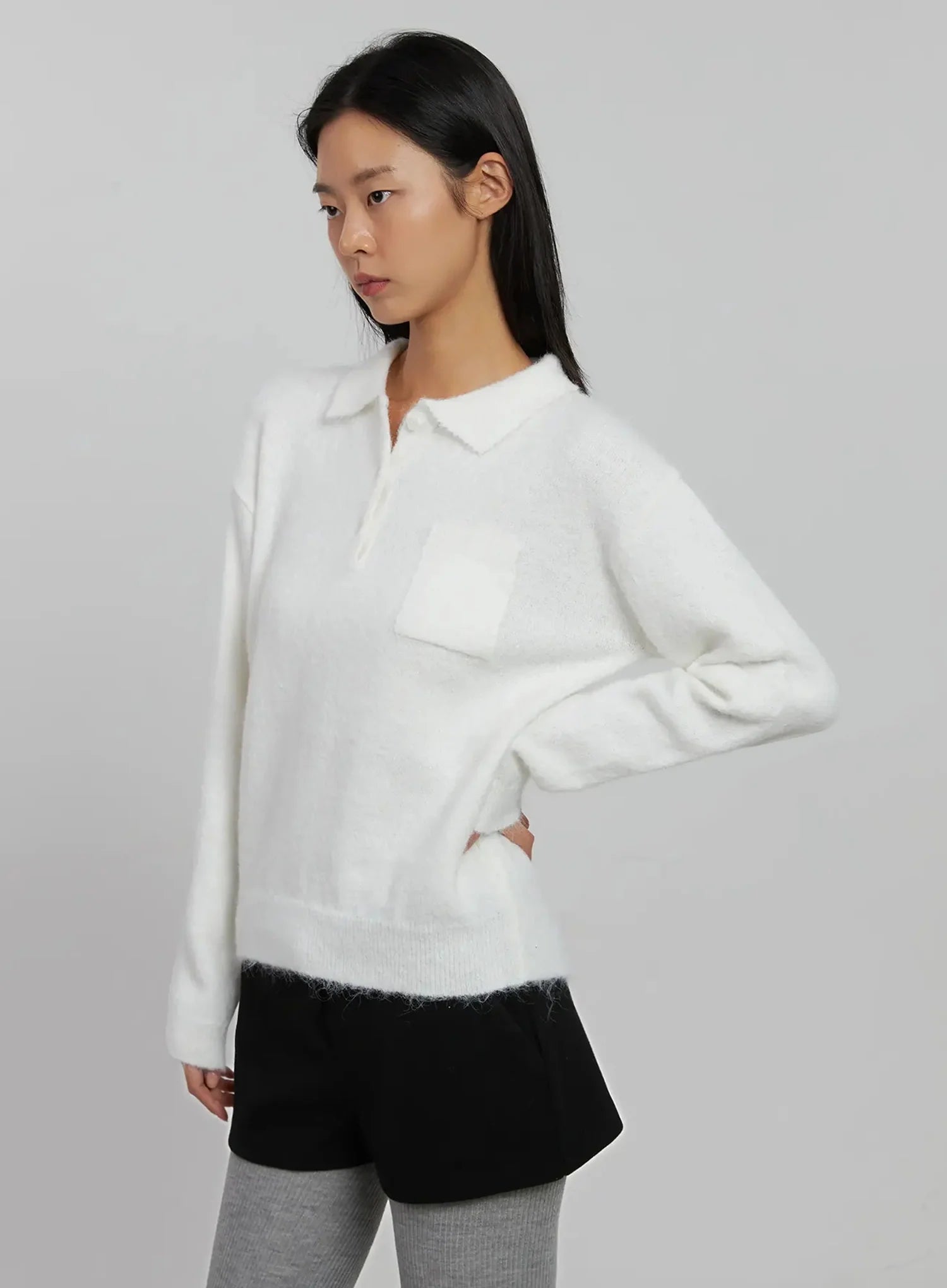 half-button-collar-sweater-ij509 / White