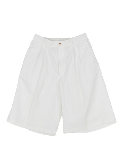 mens-wide-fit-nylon-pintuck-shorts-iy522 / White