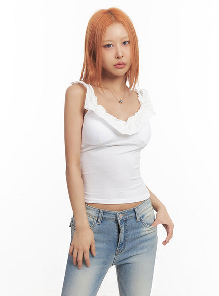 frill-trimmed-crop-top-ia515 / White