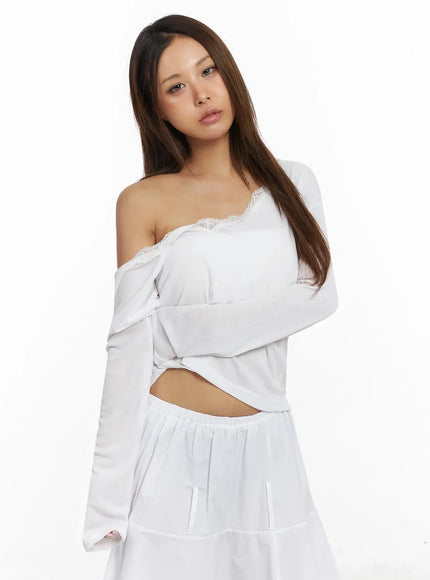 Lace Trim V-Neck Relaxed Top IY504