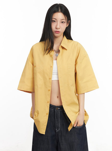 cotton-collared-oversize-shirt-iy529 / Yellow