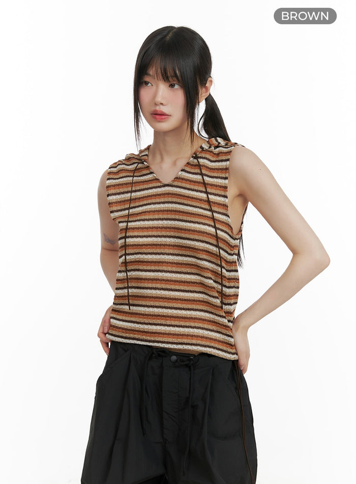 striped-sleeveless-hoodie-ca418 / Brown