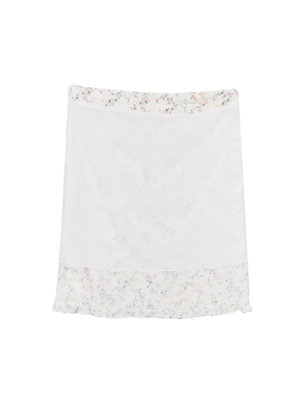 Floral Satin Ruffle Hem Midi Skirt IA527