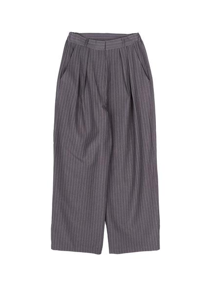 striped-pintuck-wide-slacks-iy511 / Dark gray
