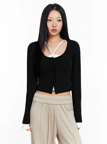 layered-halter-cardigan-top-ia507 / Black