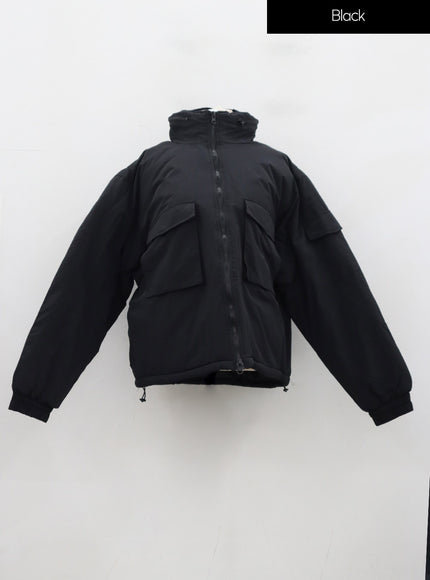 Plus Twin Front Pocket Hoodie Puffer Jacket ID27