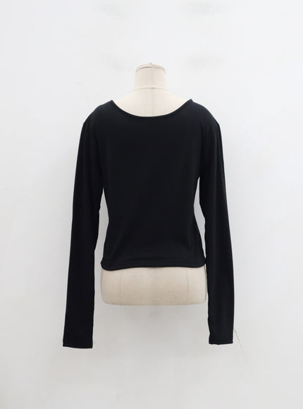 Plus U-Neck Long Sleeve Cropped Top ID27