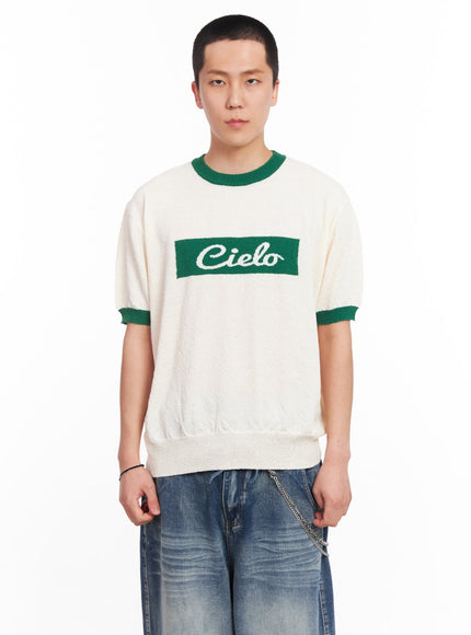 men-s-contrast-knit-t-shirt-iu503 / Beige