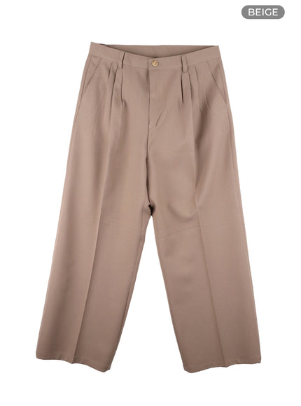 mens-pintuck-wide-fit-tailored-pants-ia402 / Beige