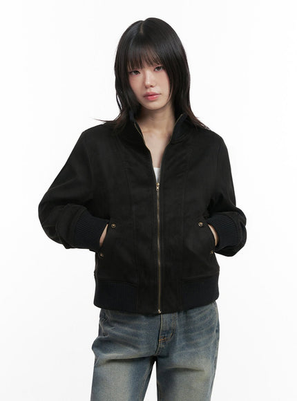 zip-up-suede-bomber-jacket-id402 / Black