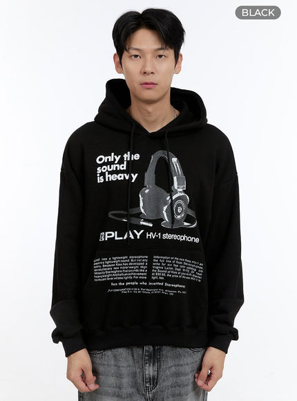 mens-cotton-lettering-graphic-hoodie-ig427 / Black