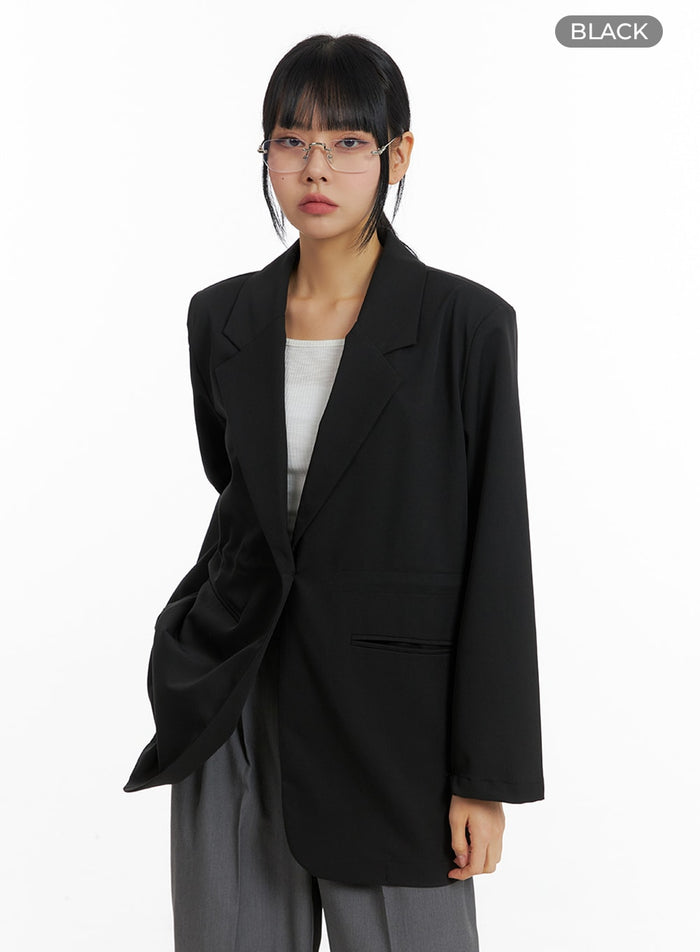 solid-oversized-waist-string-blazer-jacket-im414 / Black