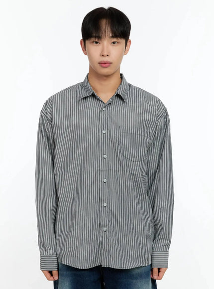 mens-basic-striped-button-up-in506 / Black