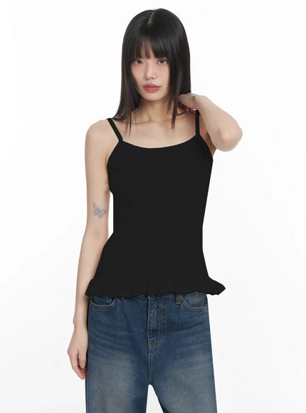 frill-hem-cami-top-f517 / Black