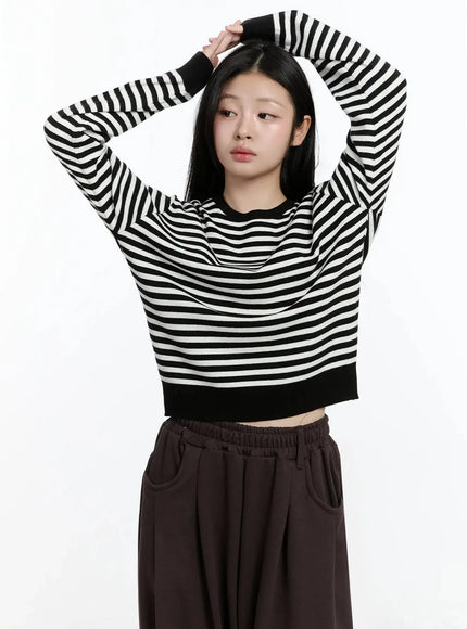 Striped Round Neck Knit Top IM519