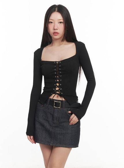 Lace-Up Corset Cardigan Top IM528