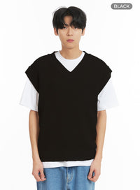 mens-cozy-v-neck-wool-blend-sweater-vest-ia401 / Black