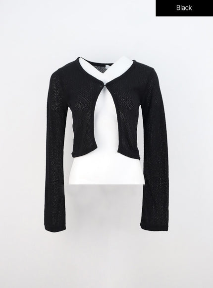 mesh-long-sleeve-crop-cardigan-in310 / Black