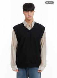 mens-solid-knit-sweater-vest-ia402 / Black
