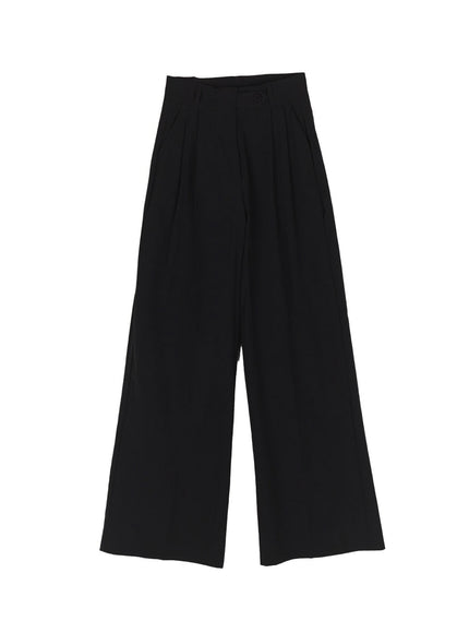 classic-pintuck-wide-leg-slacks-iy513 / Black