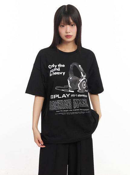 sound-graphic-oversize-t-shirt-iy502 / Black