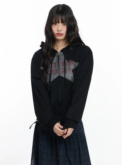 star-core-eyelet-graphic-hoodie-if505 / Black