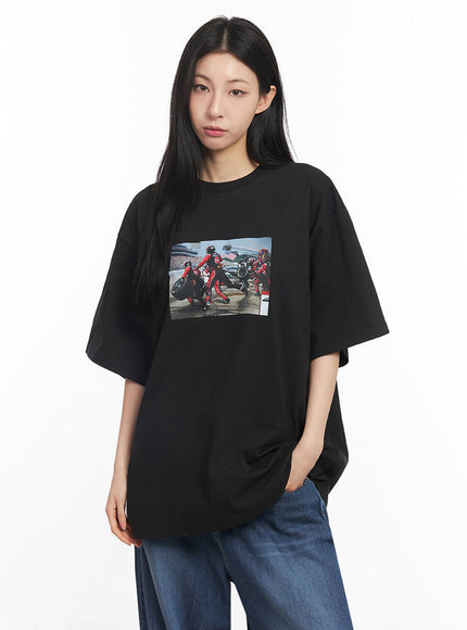 casual-cotton-graphic-oversize-t-shirt-iy529 / Black
