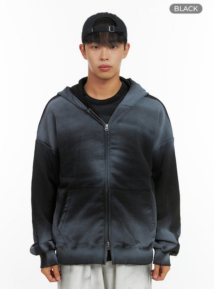 mens-chic-washed-zip-hoodie-is419 / Black