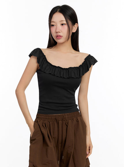 slim-fit-frill-tank-top-iu509 / Black