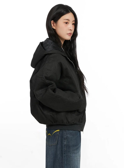 quilted-lined-hooded-zip-up-jacket-in528 / Black