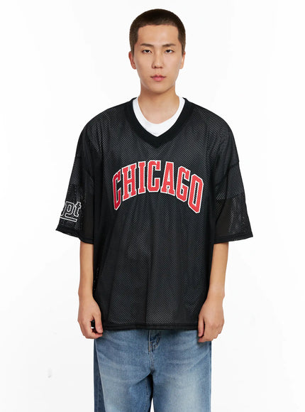 mens-chicago-mesh-v-neck-jersey-tee-ig511 / Black